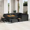 Image de Ensemble de sofas de jardin 12 piÃ¨ces avec coussins poly rattan noir et acacia, Ensemble de salle Ã  manger jardin 3 piÃ¨ces avec coussins poly rattan noir et acacia