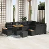 Image de Ensemble de CanapÃ© de Jardin 12 piÃ¨ces avec Coussins Noir Poly Rattan Acacia, Ensemble de Table Ã  Manger de Jardin 3 piÃ¨ces avec Coussins Noir Poly Rattan Acacia