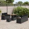Image de Set de canapÃ© de jardin 8 piÃ¨ces avec coussins noir rotin synthÃ©tique acacia, Set de salle Ã  manger de jardin 3 piÃ¨ces avec coussins noir rotin synthÃ©tique acacia