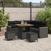 Image de Ensemble De Sofa De Jardin 8 PiÃ¨ces Avec Coussins Noir Poly Rattan Acacia, Ensemble De Salle Ã Manger De Jardin 3 PiÃ¨ces Avec Coussins Noir Poly Rattan Acacia