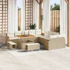 Image de Ensemble De Canapé De Jardin 13 Pièces Avec Coussins Beige Poly Rattan Acacia, Ensemble De Salle À Manger De Jardin 3 Pièces Avec Coussins Beige Poly Rattan Acacia