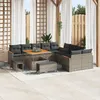Image de Set de Canapés de Jardin de 13 pièces avec Coussins Gris Poly Rattan Acacia, Set de Salle à Manger de Jardin de 3 pièces avec Coussins Gris Poly Rattan Acacia