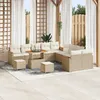 Image de vidaXL Ensemble De Canapés De Jardin Vidaxl 13 Pièces Avec Coussins Beige Rattan Poly Acacia, Ensemble De Salle À Manger De Jardin Vidaxl 3 Pièces Avec Coussins Beige Rattan Poly Acacia