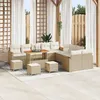 Image de Ensemble De Canapés De Jardin De 14 Pièces Avec Coussins Beige En Rattan Poly Acacia, Ensemble De Salle À Manger De Jardin De 4 Pièces Avec Coussins Beige En Rattan Poly Acacia