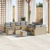 Image de Ensemble De Canapé De Jardin 13 Pièces Avec Coussins Beige En Rotin Poly Acacia, Ensemble De Salle À Manger De Jardin 3 Pièces Avec Coussins Beige En Rotin Poly Acacia