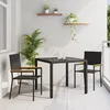 Image de Ensemble De Salle Ã Manger De Jardin 3 PiÃ¨ces Noir En Rattan Poly, Chaises De Jardin Empilables Avec Coussins - Ensemble De 2 PiÃ¨ces En Noir Rattan Poly