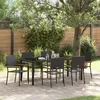 Image de vidaXL Ensemble De Salle À Manger De Jardin 7 Pièces Vidaxl Noir Poly Rattan, Chaises De Jardin Empilables Vidaxl Avec Coussins - Ensemble De 2 Pièces En Poly Rattan Noir