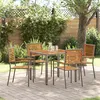 Image de vidaXL Ensemble De Salle À Manger De Jardin Vidaxl 5 Pièces En Poly Rotin Gris Et Acacia, Chaises De Jardin Empilables Vidaxl Avec Coussins 2 Pcs Gris Poly Rotin
