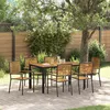 Image de Ensemble Repas Jardin Vidaxl 7 PiÃ¨ces Poly Rotin Noir Acacia, Chaises Jardin Empilables Vidaxl Avec Coussins 2 PiÃ¨ces Poly Rotin Noir