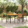 Image de vidaXL vidaXL Ensemble repas 5 pièces Noir Poly Rattan Acacia, vidaXL Chaises de jardin empilables avec coussins 2 pcs Noir Poly Rattan, vidaXL Table jardin 150x90x75 cm en bois d'acacia massif et métal