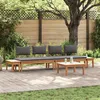 Image de Ensemble De Salle Ã Manger De Jardin Vidaxl En Bois Massif Teck De 5 PiÃ¨ces, Ensemble De Banc De Jardin De 2 PiÃ¨ces Vidaxl En Bois Massif Teck, Table De Jardin Vidaxl 60x60x30 Cm En Bois Massif Teck