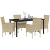 Image de vidaXL Ensemble De Salle À Manger De Jardin 5 Pièces Vidaxl Avec Coussins En Rotin Poly Beige, Table De Jardin Vidaxl Noire 160x80x73 Cm En Verre Trempé