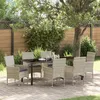 Image de Vidaxl Ensemble De Repas De Jardin 7 PiÃ¨ces Avec Coussins En Poly Rotin Gris Clair, Vidaxl Table De Jardin Noire 200x80x73 Cm En Verre TrempÃ©
