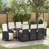 Image de Vidaxl Ensemble De Salle Ã Manger De Jardin 9 PiÃ¨ces Avec Coussins En Rattan Poly Noir, Table De Jardin Vidaxl Noir 200x80x73 Cm Verre TrempÃ©