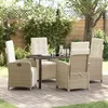 Image de Set De Salle Ã Manger Jardin 5 PiÃ¨ces Avec Coussins Beige En Poly Rotin, Table De Jardin Vidaxl Noire 140x80x73 Cm En Verre TrempÃ©