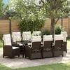Image de vidaXL Set de salle Ã  manger de jardin de 9 piÃ¨ces avec coussins Marron Poly Rotin