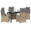 Image de vidaXL Ensemble de jardin de 5 piÃ¨ces avec coussins Beige Poly Rattan