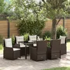 Image de vidaXL Vidaxl Ensemble Repas Jardin 7 Pièces En Poly Rattan Marron, Table Jardin Vidaxl Noire 160x80x73 Cm En Verre Trempé