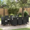 Image de vidaXL Ensemble de 9 Chaises de Salle Ã  Manger de Jardin avec Coussins Noir en Rattan Poly