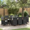 Image de vidaXL Set de salle Ã  manger de jardin 9 piÃ¨ces avec coussins en rattan noir