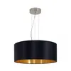 Image de Suspension en textile MASERLO 3 ampoules nickel satiné Diamètre 53 Cm abat jour noir