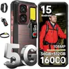 Image de OUKITEL WP300 5G Telephone Portable Incassable Android 15-36Go RAM+512Go ROM/2TB 16000mAh/45W 6.8 FHD+ 120Hz 108MP+32MP Smartphone Incassable Phare Avant 370lm+Ãcouteurs/Montre avec Ãcran/NFC Or