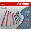 Image de STABILO Pen 68 viltstift, metalen doos van 20 stiften in geassorteerde kleuren
