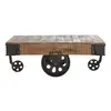 Image de Table basse industrielle à roulettes en bois de manguier massif et métal L130