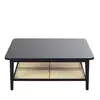 Image de Table basse 2 plateaux noire et cannage en rotin L100
