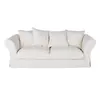 Image de Canapé convertible 3/4 places en tissu ivoire effet lin, matelas 12 cm