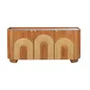 Image de Buffet 3 portes en bois de manguier massif, rotin et métal coloris laiton L180