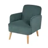 Image de Fauteuil in kordfluweel groen en beukenhouten poten