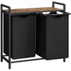 Image de panier à linge avec étagère et sacs amovibles, Marron Rustique + Noir / 92L BLH201B01