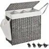 Image de Panier à linge avec roulettes 3 compartiments, Gris / 66 x 33 x 66 cm LCB363G01