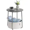 Image de Petite table basse ronde avec rangement, Gris Ciment et Blanc Nuage / sans prise électrique LET223G49