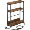 Image de Table d'appoint fine avec multiprise 3 niveaux, Marron Rustique + Noir D'encre LET335K02