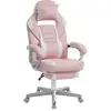 Image de Chaise gaming avec repose-pieds, Rose Bonbon + Blanc Crème OBG073P01