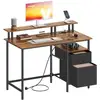 Image de Bureau avec multiprise, ports USB, support d'écran et tiroirs, Marron Rustique / 120L cm LWD093K01