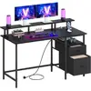 Image de Bureau avec multiprise, ports USB, support d'écran et tiroirs, Noir Boisé / 140L cm LWD094B56