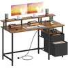 Image de Bureau avec multiprise, ports USB, support d'écran et tiroirs, Marron Rustique / 140L cm LWD094K02