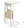 Image de Table d'appoint en forme de c 2 ports usb et prises, Blanc Crème LET356W02