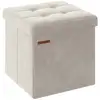 Image de Banc de rangement en velours noir d'encre, Blanc Crème / 38P x 38L x 38H cm LSF227W01