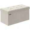 Image de Banc de rangement en velours avec 2 boîtes noir d'encre, Blanc Crème / 38 x 76 x 38 cm LSF247W01