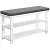 Image de Banc de rangement à chaussures en bambou 2 étagères blanc gris LBS904W01