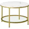 Image de Table basse style moderne blanc marbré et doré métallique, Blanc Marbré + Doré Métallique / 65 x 65 x 46 cm LCT072W59