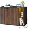 Image de Buffet TV minimaliste avec éclairage et étagère en verre, Noyer Naturel + Noir Boisé BBK372B01