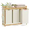 Image de Panier à linge en bambou avec étagère et compartiments, 150 L (3 Compartments) RLH115W01