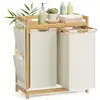 Image de Panier à linge en bambou avec étagère et compartiments, 100 L (2 Compartments) RLH100W01