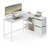 Image de Bureau en Forme de L avec 2 Tiroirs Spacieux, Blanc Érable / 135 x 105 cm LWD098W01