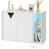 Image de Buffet TV minimaliste avec éclairage et étagère en verre, Blanc Neige BBK372W01